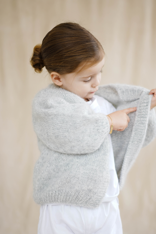 Pale Grey Hand-Knit Cardigan