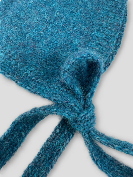 Peacock Blue Hand-Knit Bonnet