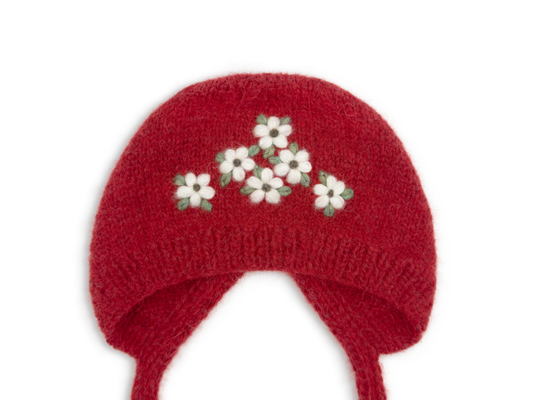 Red Daisywave Embroidered Bonnet