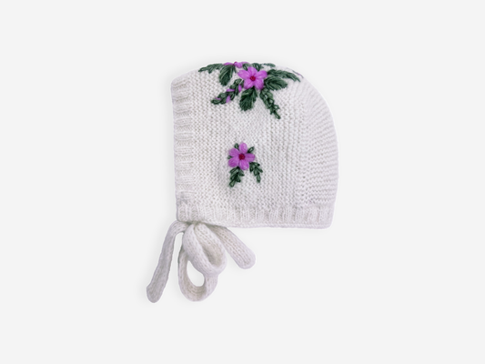 Hand Embroidered & Knit Bonnet