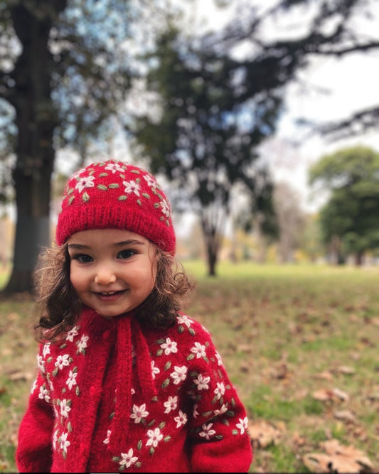Red Daisywave Embroidered Bonnet