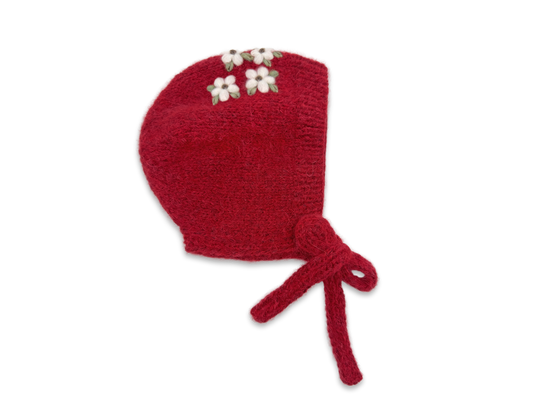 Red Daisywave Embroidered Bonnet